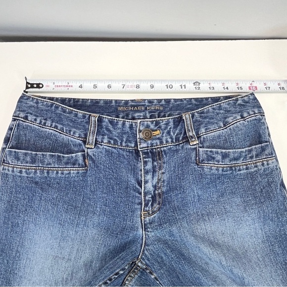 Michael Kors Denim Crop Pant Size 10 Button Leg  Buckle back cotton stretch - Picture 8 of 11